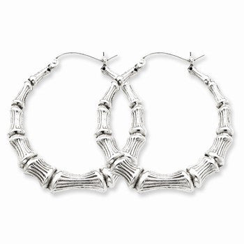 Sterling Silver Rhodium-plated Bamboo Hoop Earrings