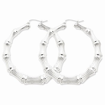 Sterling Silver Rhodium-plated Bamboo Hoop Earrings