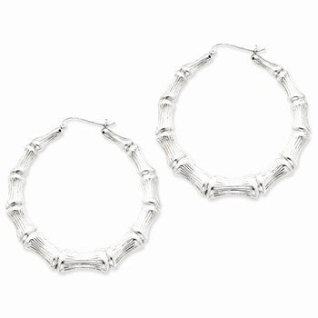 Sterling Silver Rhodium-plated Bamboo Hoop Earrings