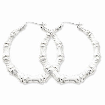 Sterling Silver Rhodium-plated Bamboo Hoop Earrings