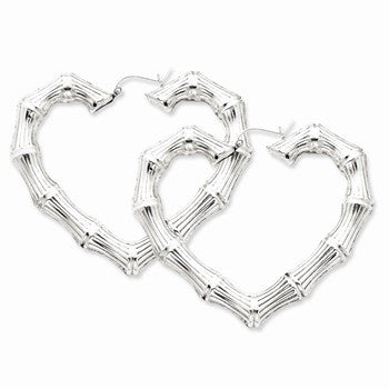 Sterling Silver Rhodium-plated Bamboo Heart Hoop Earrings