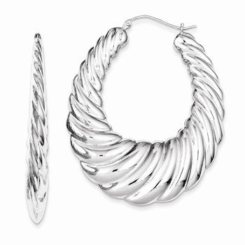 Sterling Silver Rhodium-plated Fancy Hoop Earrings