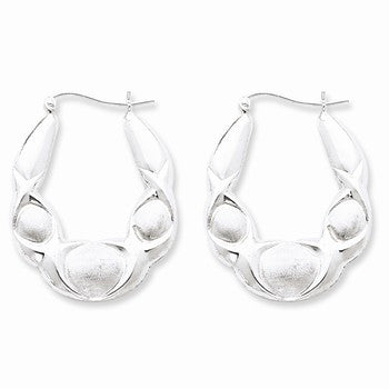 Sterling Silver Rhodium-plated Polished & Satin Scalloped Hoop Earrings