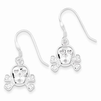 Sterling Silver CZ Skull w/Cross Bones Earrings