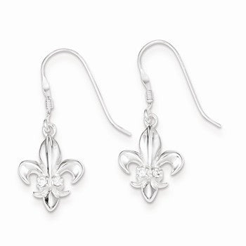 Sterling Silver CZ Fleur-de-lis Earrings