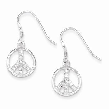 Sterling Silver CZ Peace Sign Earrings