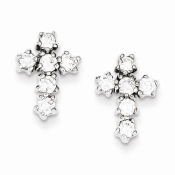 Sterling Silver CZ Cross Post Earrings