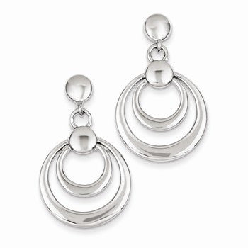 Sterling Silver Double Circle Dangle Post Earrings