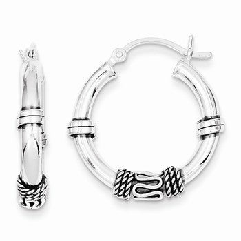 Sterling Silver Antiqued Hoop Earrings