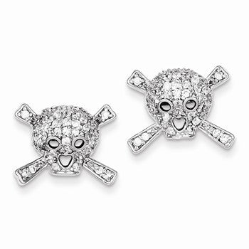 Sterling Silver CZ Skull Post Earrings