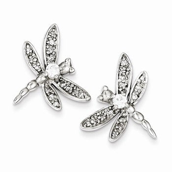 Sterling Silver CZ Dragonfly Post Earrings