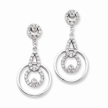 Sterling Silver CZ Circle Dangle Post Earrings