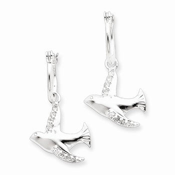 Sterling Silver CZ Bird Hoop Earrings