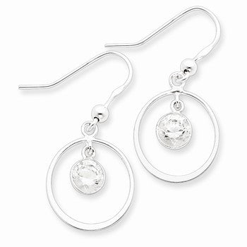 Sterling Silver Circle Dangle Clear CZ Earrings