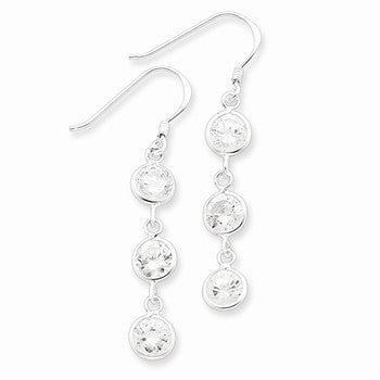 Sterling Silver Round Clear CZ Dangle Earrings