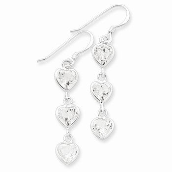 Sterling Silver Clear CZ Hearts Dangle Earrings