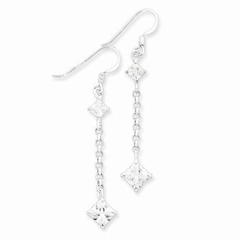 Sterling Silver Clear CZ w/Chain Dangle Earrings