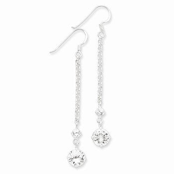 Sterling Silver Clear CZ w/Chain Dangle Earrings