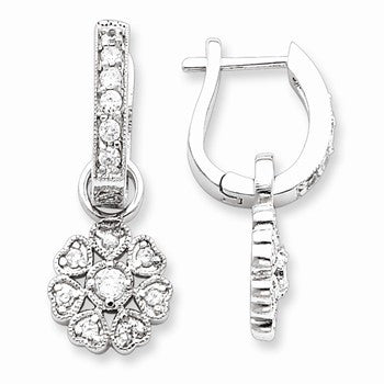 Sterling Silver CZ Removable Floral Hinged Hoop Earrings