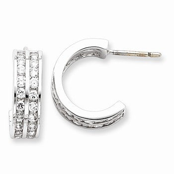 Sterling Silver CZ Half Hoop Post Earrings
