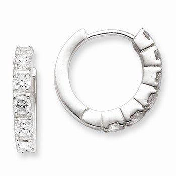 Sterling Silver CZ Hinged Hoop Earrings