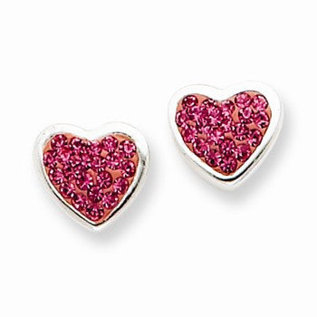 Sterling Silver Pink CZ Heart Post Earrings