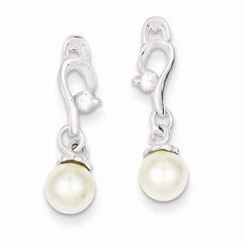 Sterling Silver CZ Simulated Pearl Post Earrings