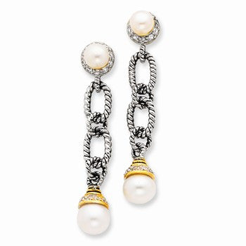 Sterling Silver Imitation Pearl & CZ Earrings
