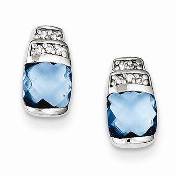 Sterling Silver Blue Clear CZ Post Earrings