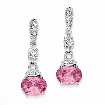 Sterling Silver Pink CZ Dangle Post Earrings