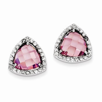 Sterling Silver Pink CZ Trillion Post Earrings