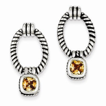 Sterling Silver Antiqued Champagne CZ Earrings