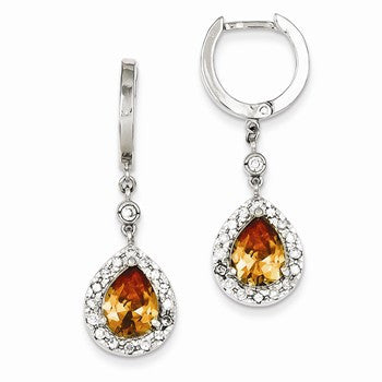 Sterling Silver Champagne CZ Hinged Hoop Earrings