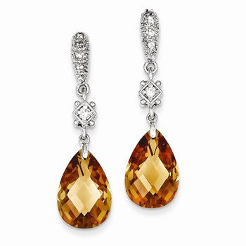 Sterling Silver Champagne CZ Dangle Post Earrings
