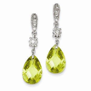 Sterling Silver Light Green CZ Dangle Post Earrings