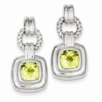 Sterling Silver Light Green CZ Dangle Post Earrings
