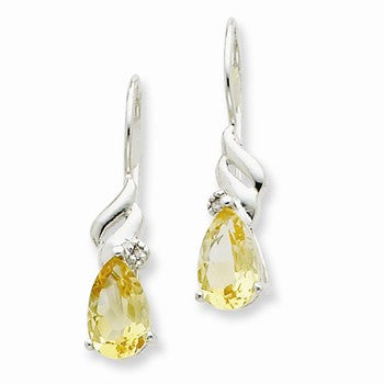 Sterling Silver Champagne CZ Dangle Wire Earrings