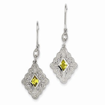 Sterling Silver Yellow Clear CZ Dangle Earrings