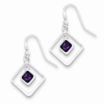 Sterling Silver Diamond Shaped Purple CZ Earrings