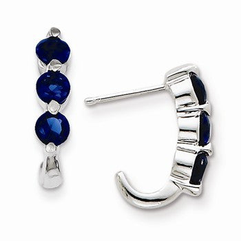 Sterling Silver Blue Glass J-Hoop Post Earrings