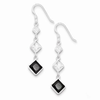 Sterling Silver Clear & Black CZ Dangle Earrings