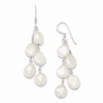 Sterling Silver 2-Str& Freshwater Cultured Pearl Dangle Earrings