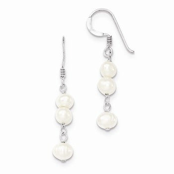 Sterling Silver White Freshwater Cultured Pearl Earrings