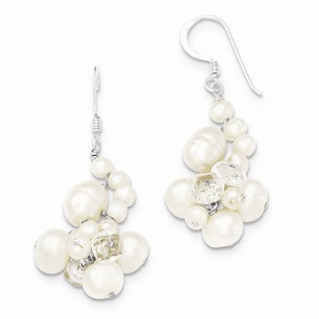 Sterling Silver Clear Crystal & Freshwater Cultured Pearl Earrings