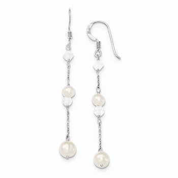 Sterling Silver Freshwater Cultured Pearl/RockQtz/Aurora Borealis Earrings