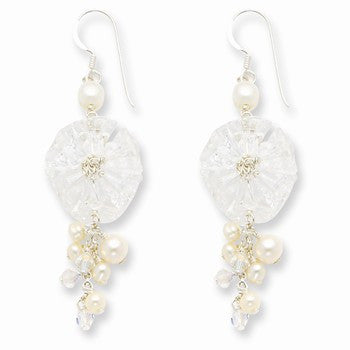 Sterling Silver Freshwater CulturedPearl/Clear Aurora Borealis Crystal Earrings