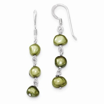 Sterling Silver Green Freshwater Cultured Pearl Earrings