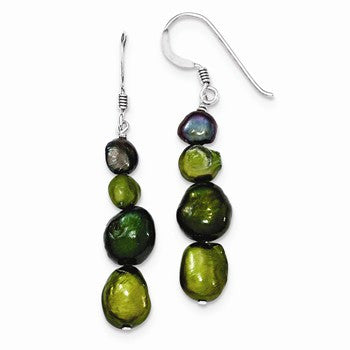 Sterling Silver Dk Green/Blk/Green/Olivine Cultured Pearl Earrings