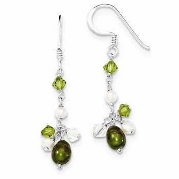 Sterling Silver Green White Freshwater CulturedPearls/Crystals Earring, Jewelry Earrings