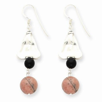 Sterling Silver Onyx/Rhodonite Earrings